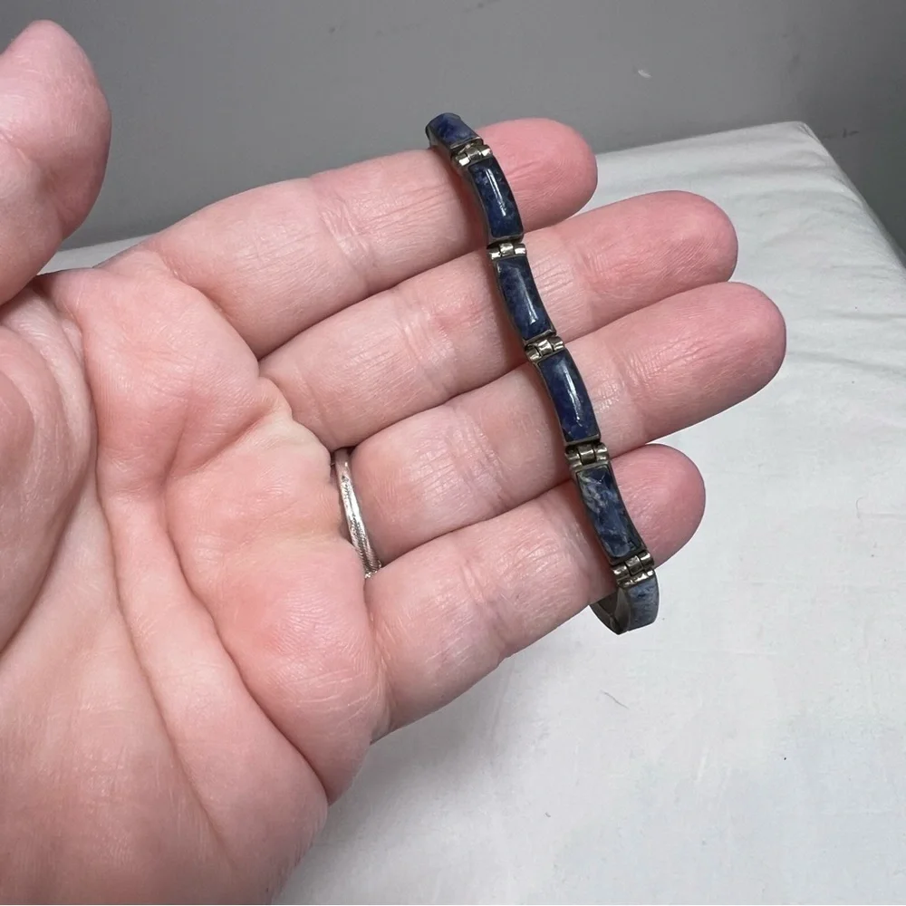 Vintage Taxco Mexico blue sodalite sterling silver bracelet 71/4”